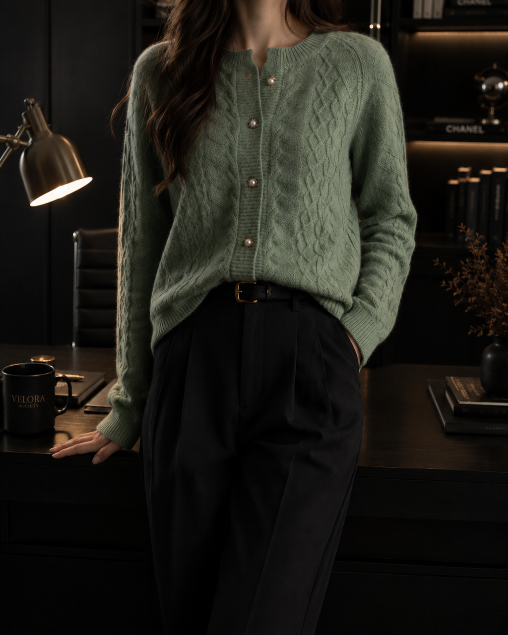 Velora Cashmere Cable-Knit Cardigan