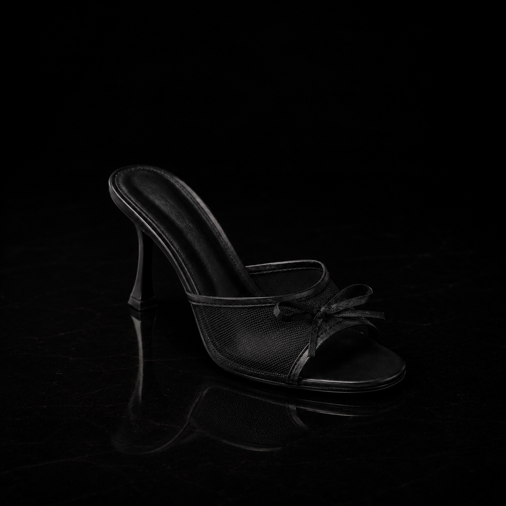 Velora Noire Mesh Bow Heels
