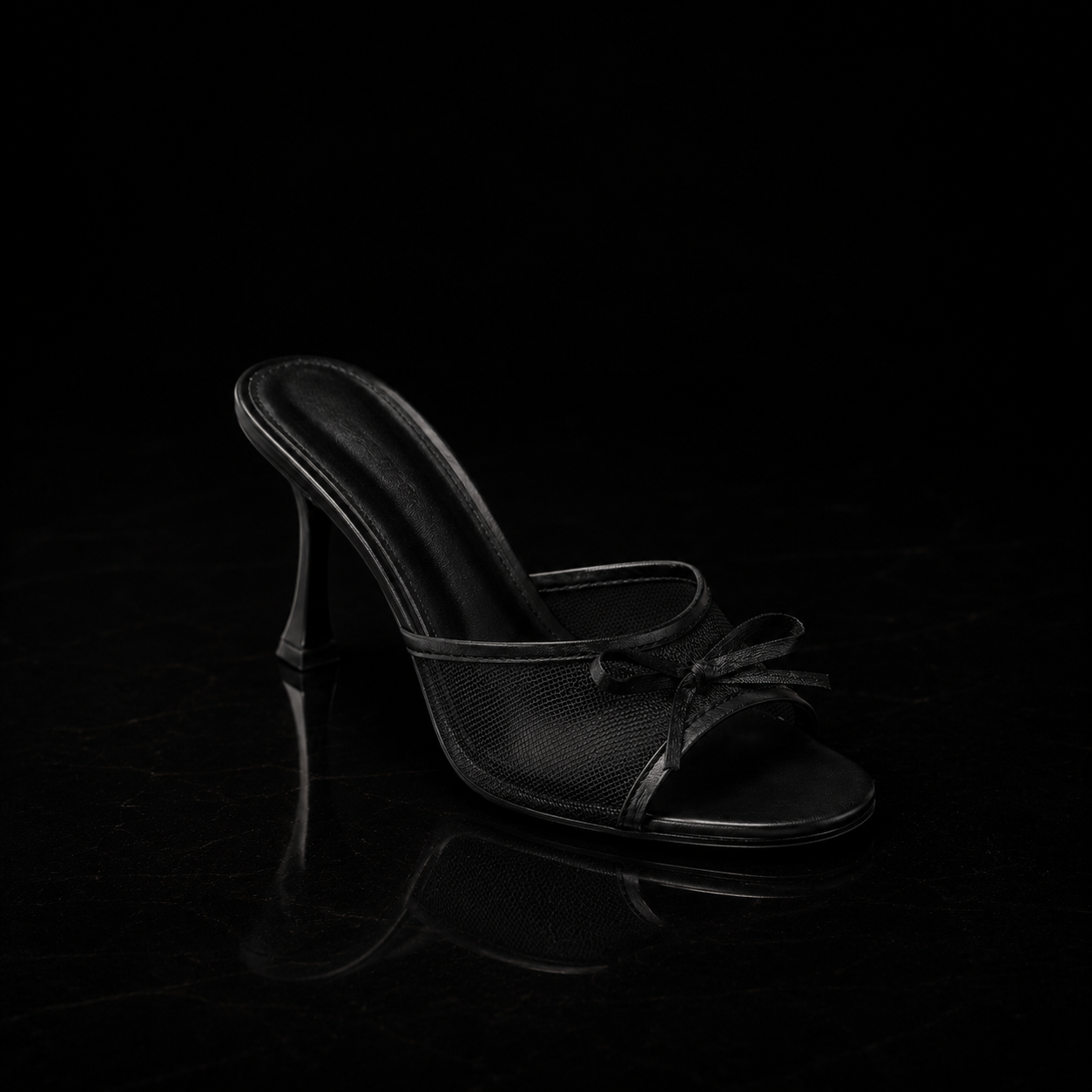 Velora Noire Mesh Bow Heels