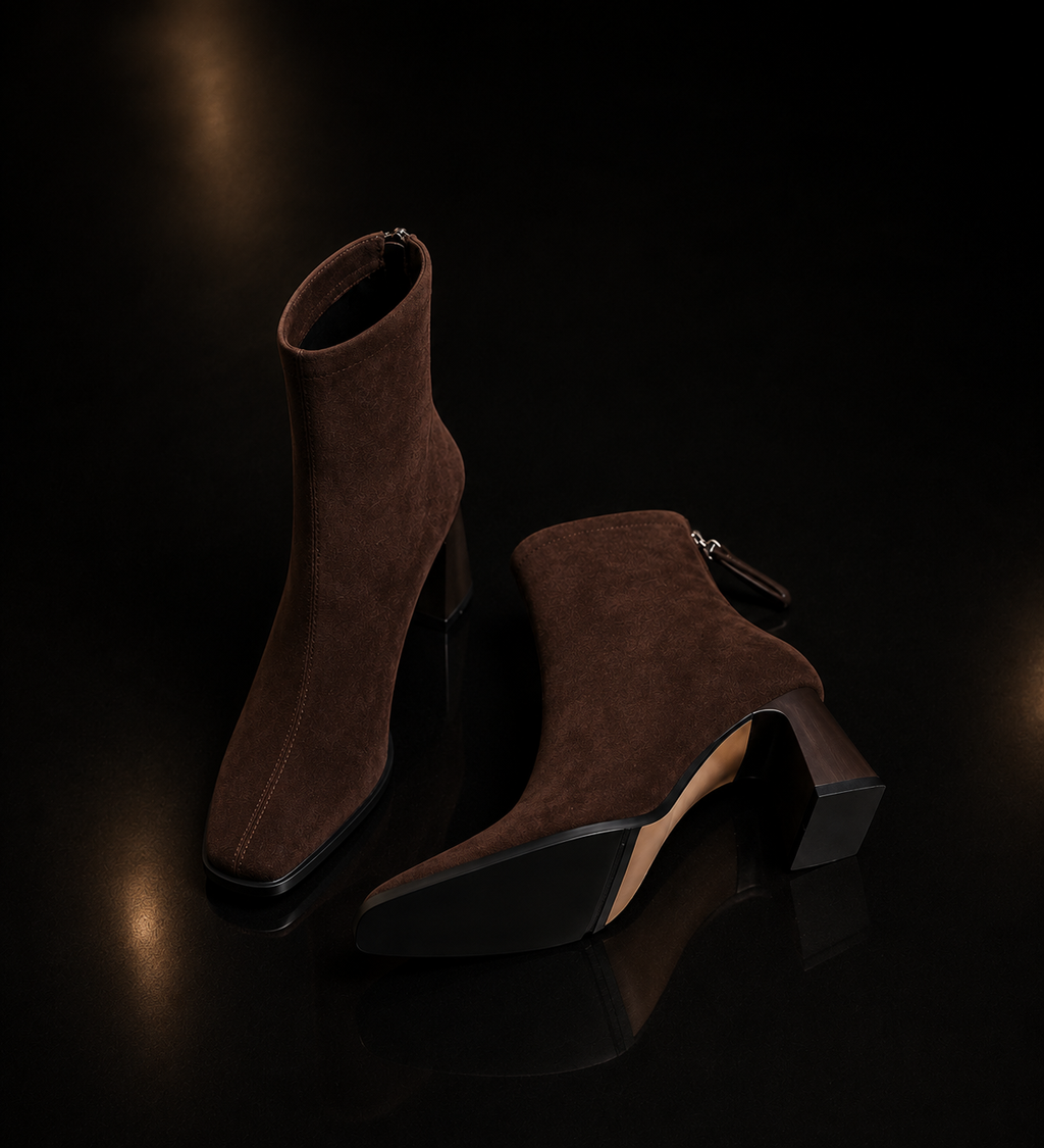 Velora Noire Suede Sculpted Ankle Boots