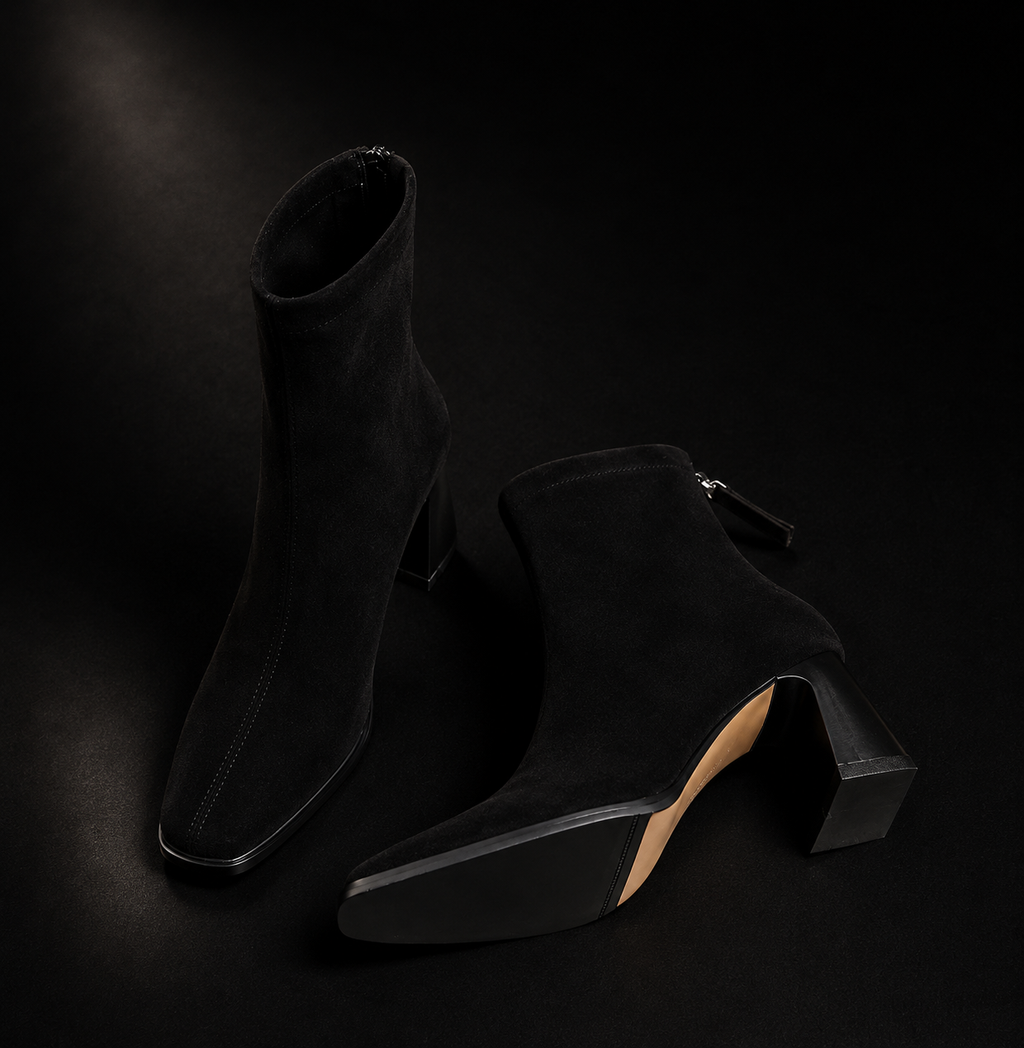 Velora Noire Suede Sculpted Ankle Boots