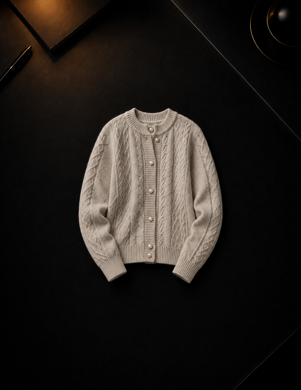 Velora Cashmere Cable-Knit Cardigan